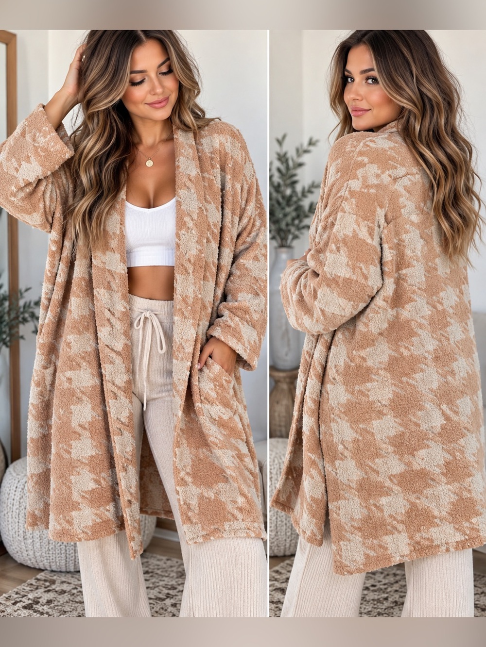 A NEW DAY Cozy Tan and Cream Knit Cardigan